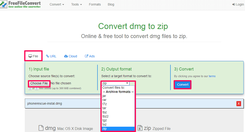 convert dmg to zip online